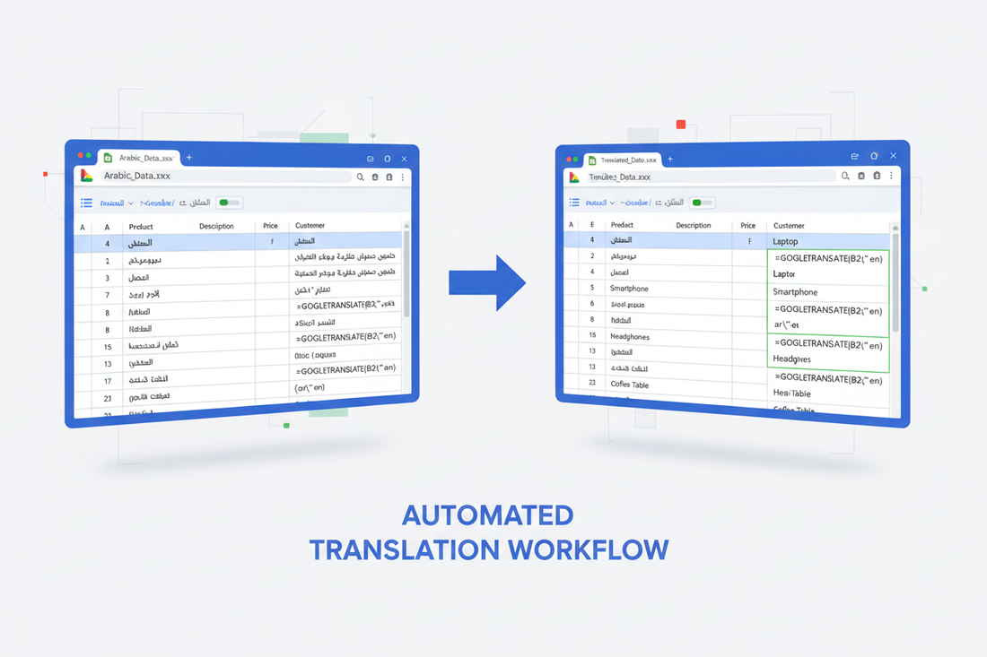 ترجمة ملفات الإكسيل في Google Drive باستخدام GOOGLETRANSLATE
