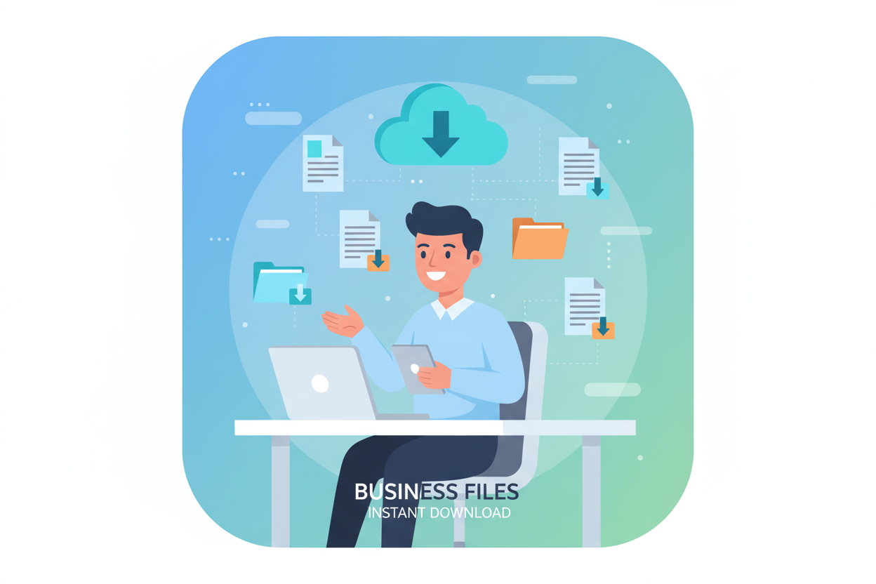 I need an icon for the digital product, not a photo of a list so it could be kind of traitor using his computer or maybe his phone with a smile on his face trying to download some useful files something like that or an arrow showing or indicates a downloadable product like a digital one